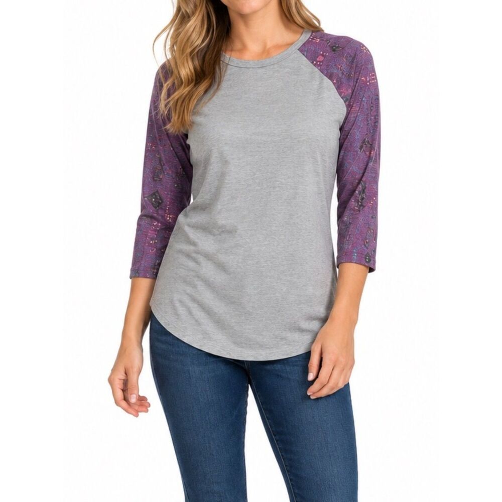 NWT LuLaRoe Randy Purple Gray Geometric Print 3/4 Sleeve | S